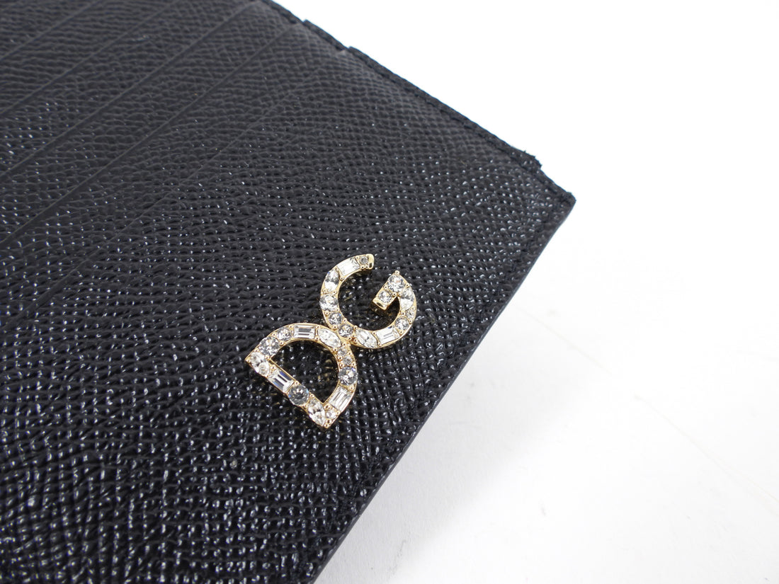 Dolce & Gabbana Black Leather Zip Card Holder Wallet