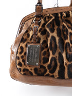 Dolce Gabanna Brown Leather Leopard Calf Bowler Bag