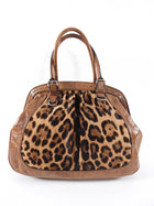 Dolce Gabanna Brown Leather Leopard Calf Bowler Bag