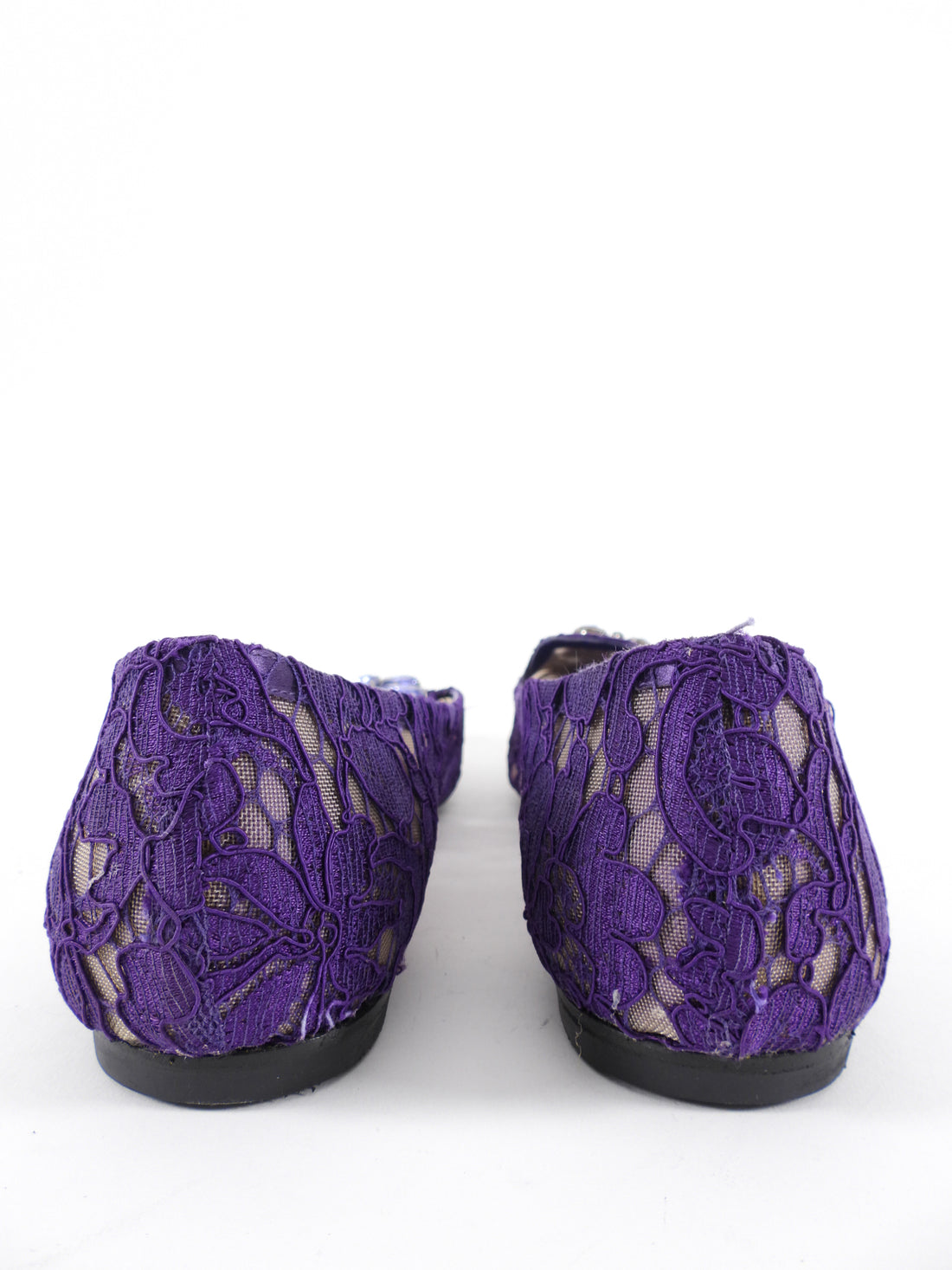 Dolce & Gabbana Purple Lace Crystal Flat Shoes - 40