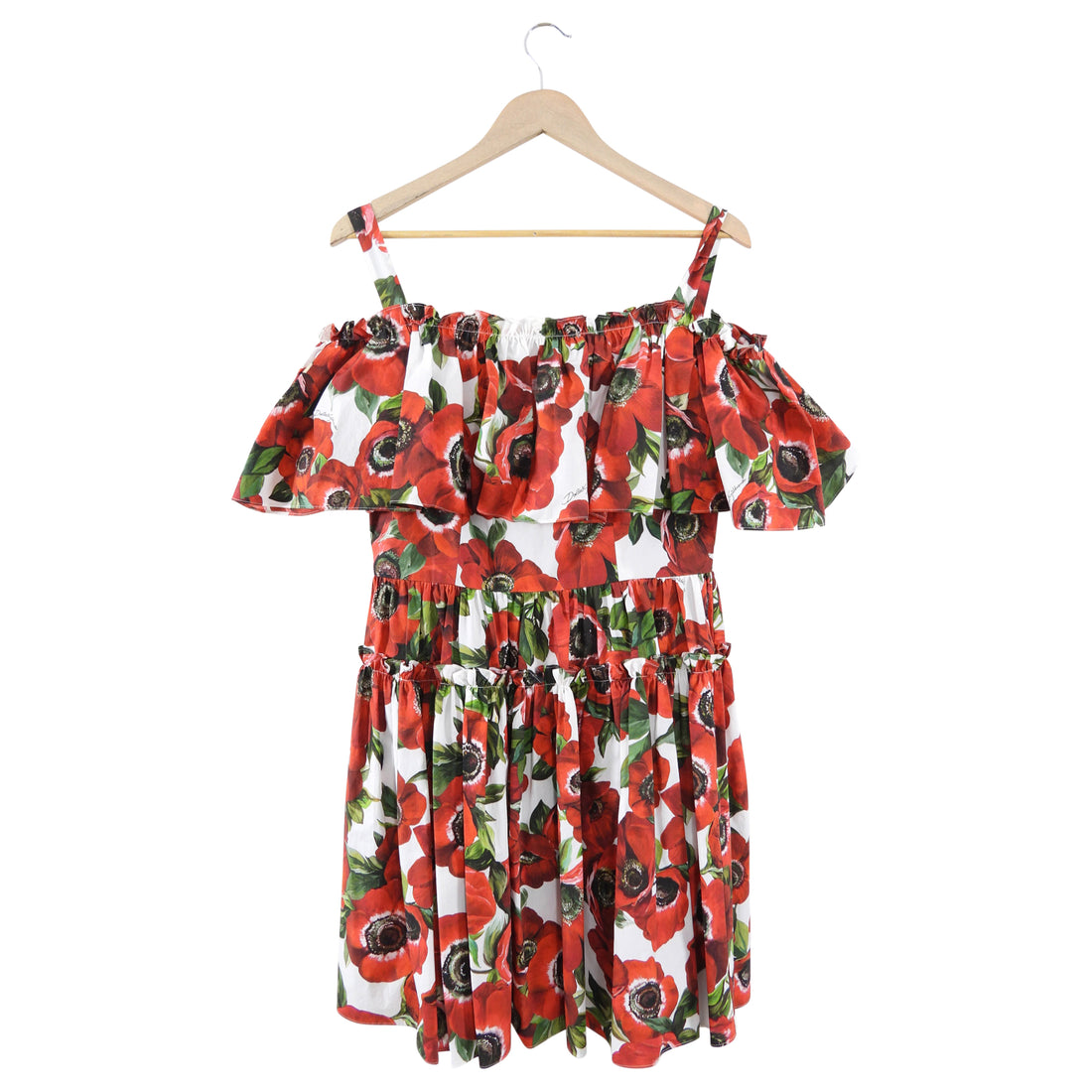 Dolce & Gabbana Red Poppies Floral Off-Shoulder Dress - IT44 / 8 / M