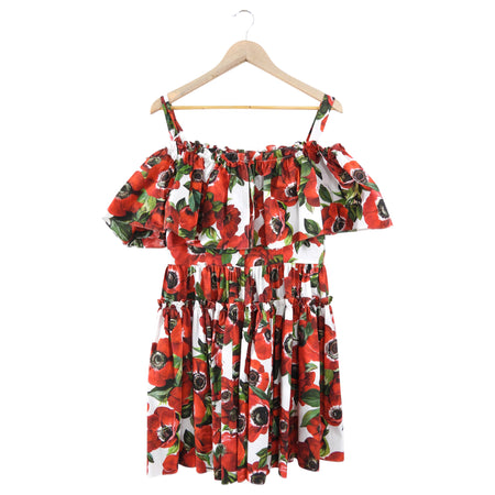 Dolce & Gabbana Red Poppies Floral Off-Shoulder Dress - IT44 / 8 / M