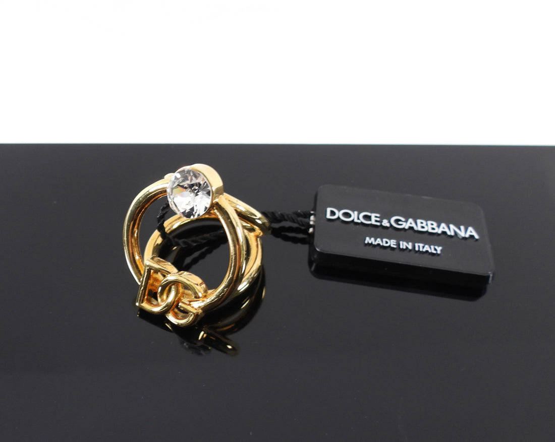Dolce & Gabbana Crystal Goldtone DG Statement Ring - 6.5