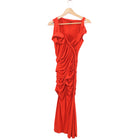 Donna Karan Vintage Red Jersey Ruched Dress - S (4)
