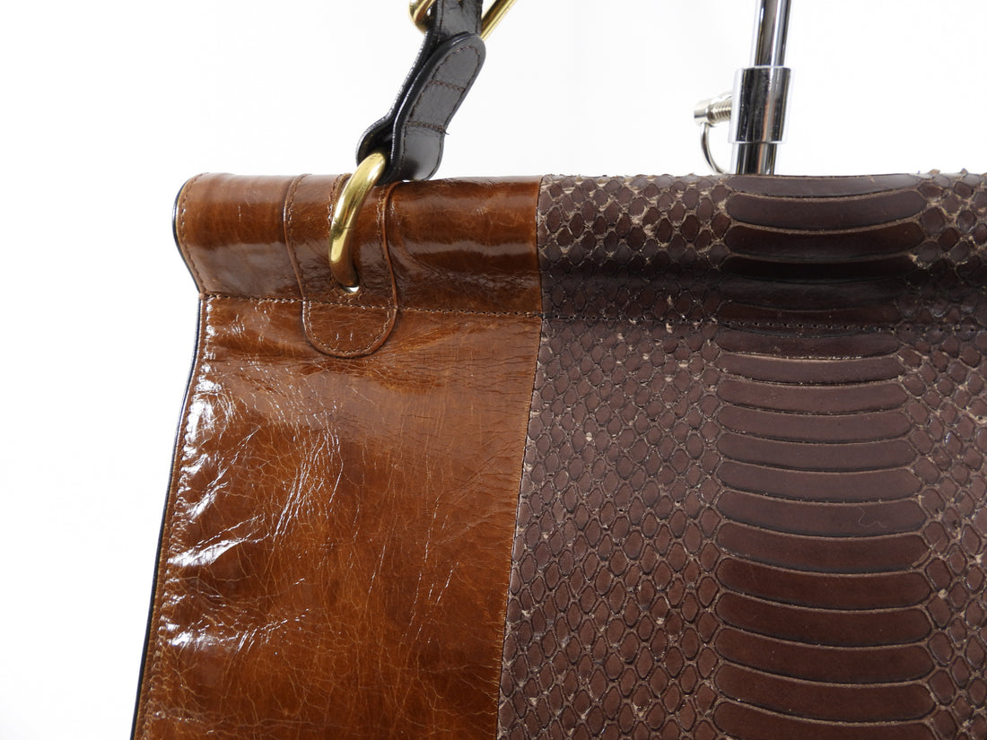 Dries Van Noten Brown Leather and Exotic Handbag