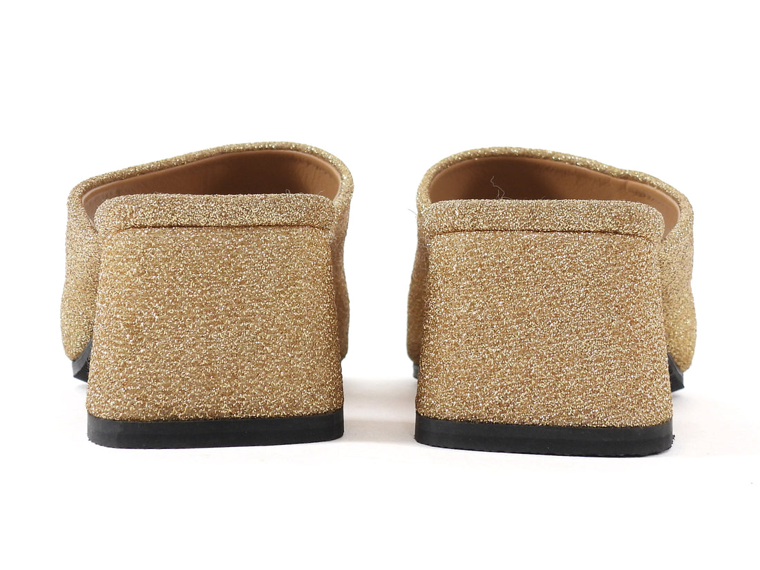 Dries van Noten Gold Glitter Fabric Open Toe Block Heel Mules - 38.5