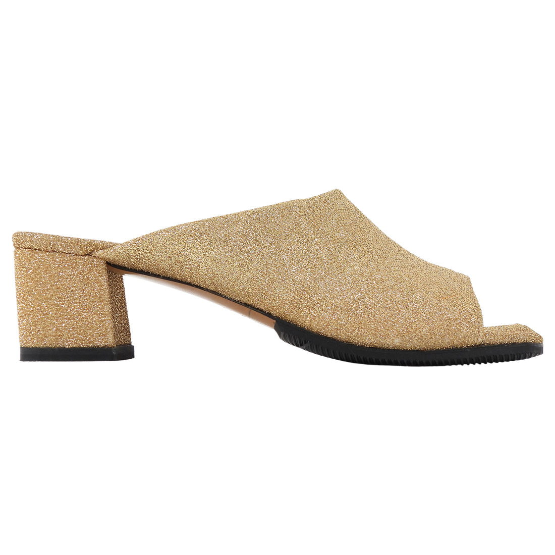 Dries van Noten Gold Glitter Fabric Open Toe Block Heel Mules - 38.5