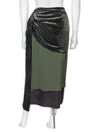 Dries van Noten Olive Burgundy Senice Velvet Draped Layered Midi Skirt - 36 /. US 4
