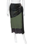 Dries van Noten Olive Burgundy Senice Velvet Draped Layered Midi Skirt - 36 /. US 4