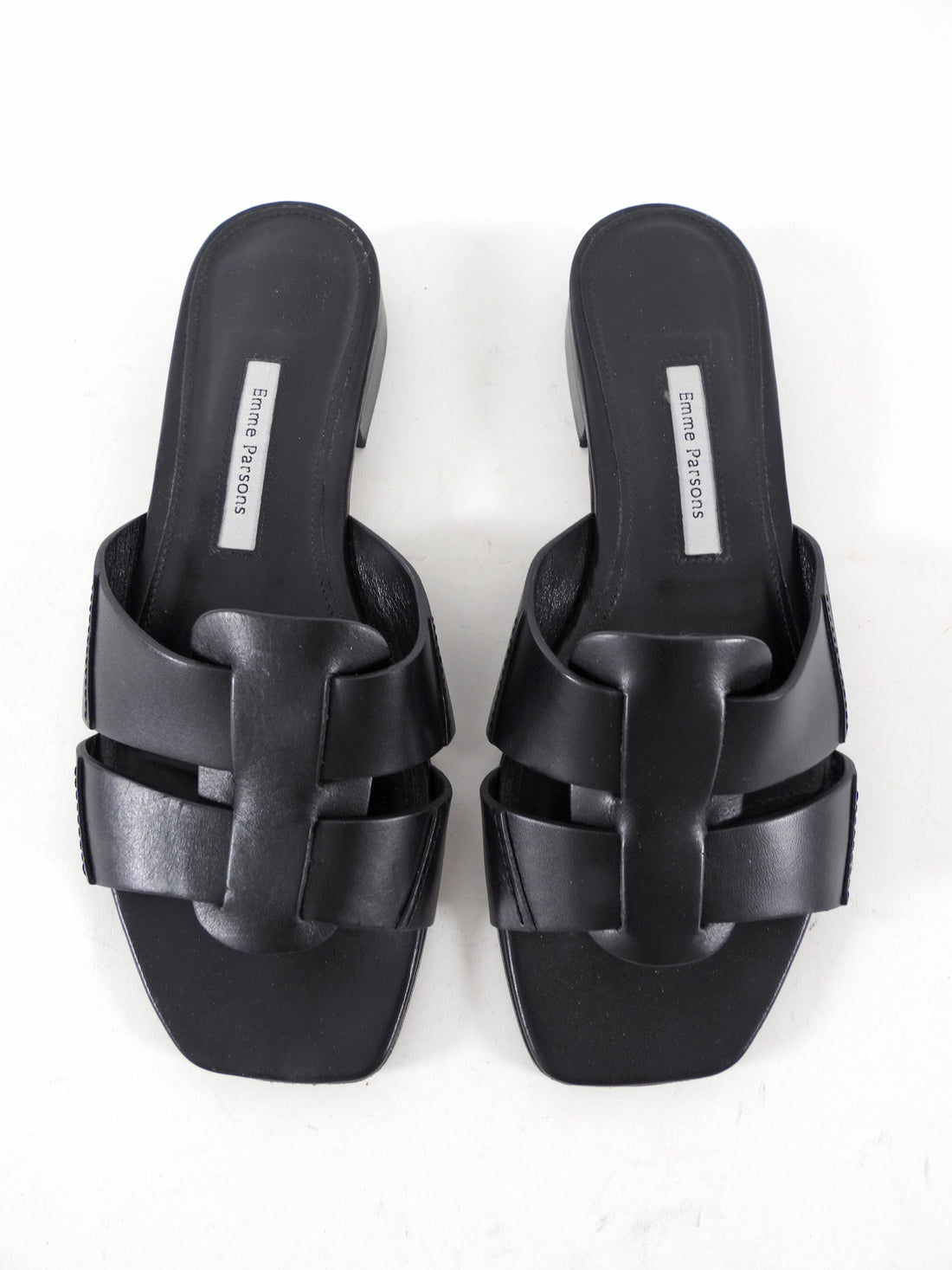 Emme Parsons Black Leather Woven Flat Sandals - 37