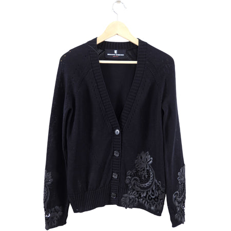 Ermanno Scervino Black Knit and Guipuire Lace Leather Cardigan - S