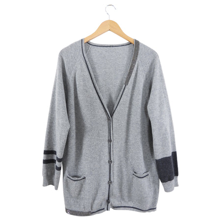 Fabiana Filippi Grey Cashmere Monili Cardigan Sweater - IT48 / 10
