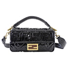 Fendi Baguette FF Zucca Embossed Black Patent Leather Two Way Shoulder Bag