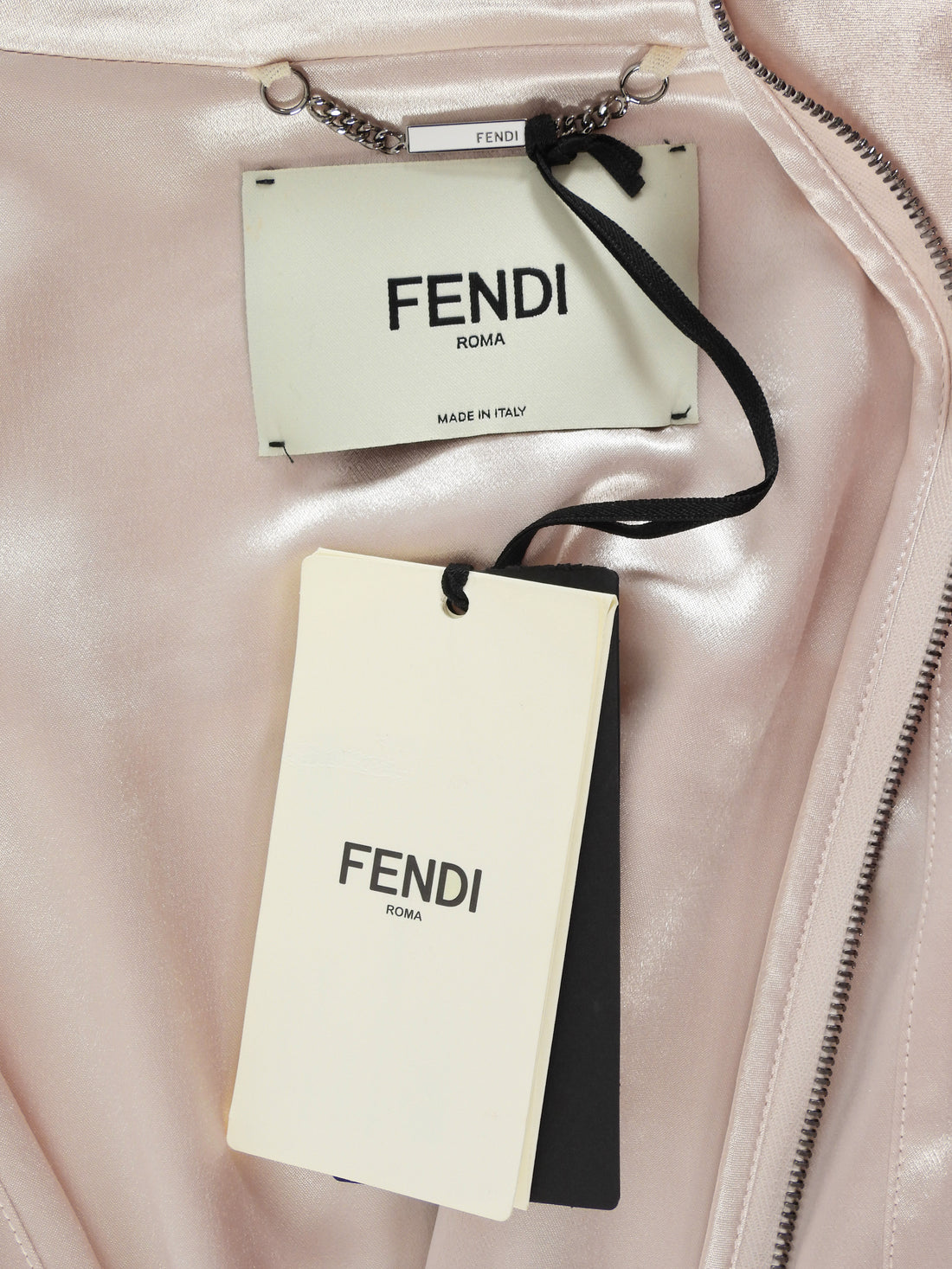 Fendi Blush Satin Viscose FF Buckle Cargo Pocket Zip Jacket - 40