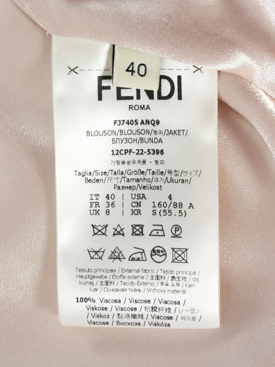 Fendi Blush Satin Viscose FF Buckle Cargo Pocket Zip Jacket - 40