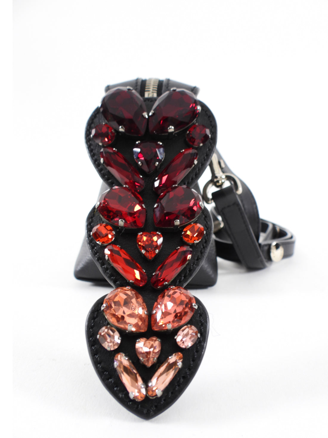 Fendi Black Leather Mini By The Way Red Crystal Crossbody Bag