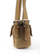 Fendi Brown Shearling Double Flap Baguette Bag