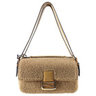 Fendi Brown Shearling Double Flap Baguette Bag