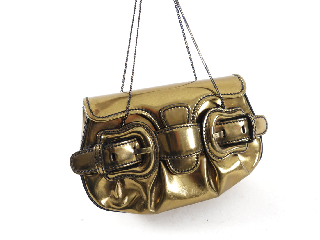 Fendi Bronze Leather Mini B Bis Bag with Chain Straps