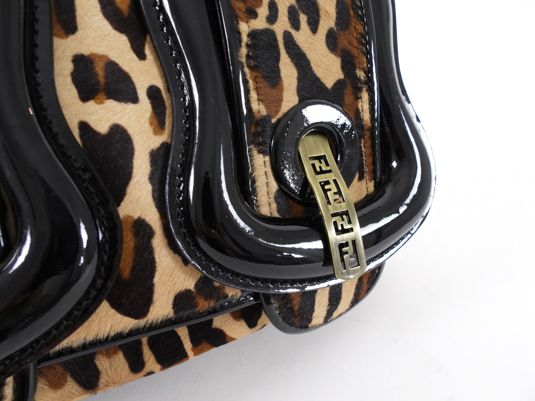Fendi Vintage 2006 Leopard Print Pony Hair Patent B Bag