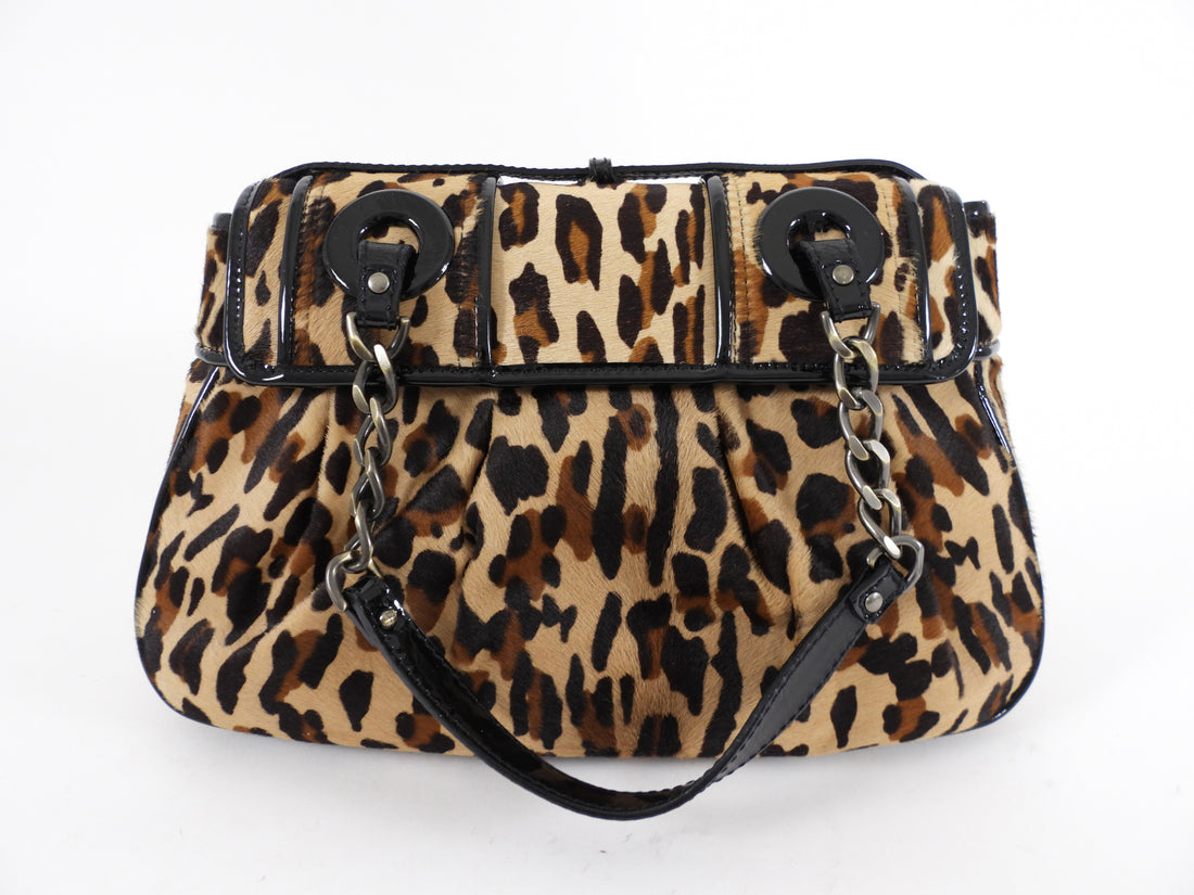 Fendi Vintage 2006 Leopard Print Pony Hair Patent B Bag