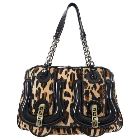Fendi Vintage 2006 Leopard Print Pony Hair Patent B Bag