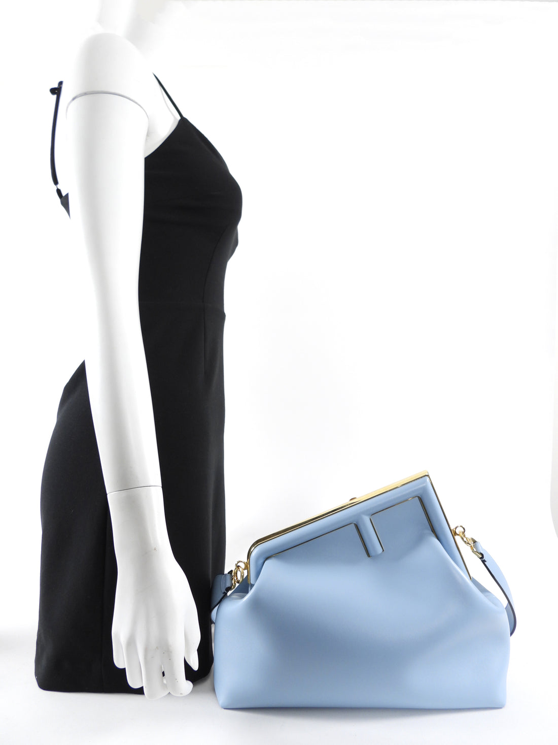 Fendi First Medium Light Blue Leather Frame Bag