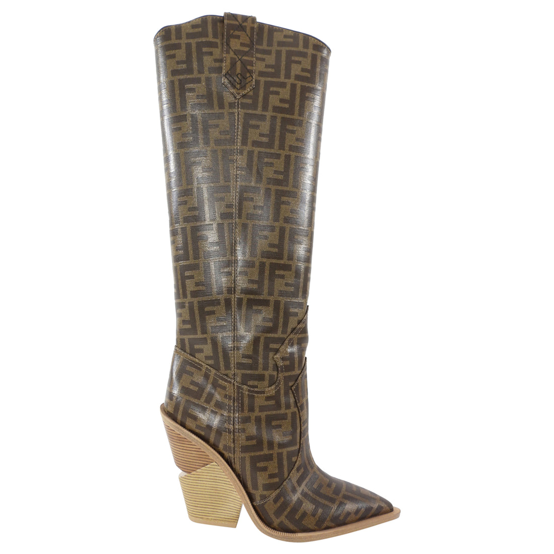 Fendi Brown Zucca Logo Cutwalk Tall Western Boots - 41