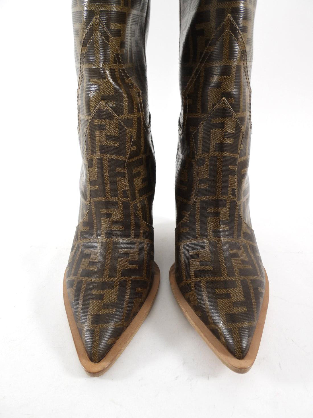 Fendi Brown Zucca Logo Cutwalk Tall Western Boots - 41