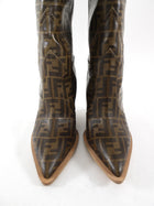 Fendi Brown Zucca Logo Cutwalk Tall Western Boots - 41