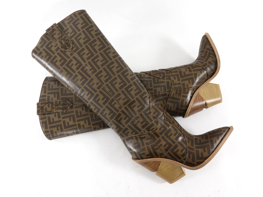 Fendi Brown Zucca Logo Cutwalk Tall Western Boots - 41