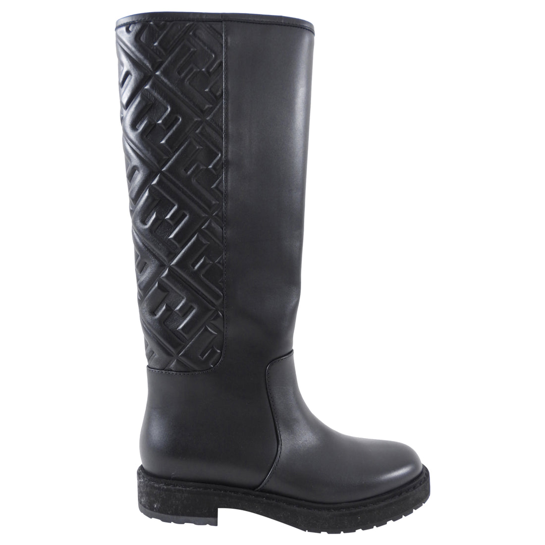 Fendi FF Embossed Black Leather Tall Boot - 36