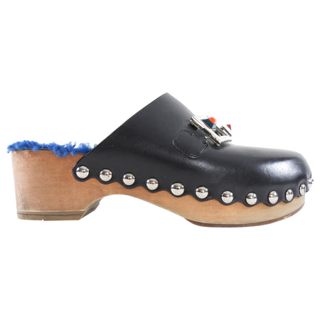 Fendi Black Leather Monster Embellished Clogs - 38