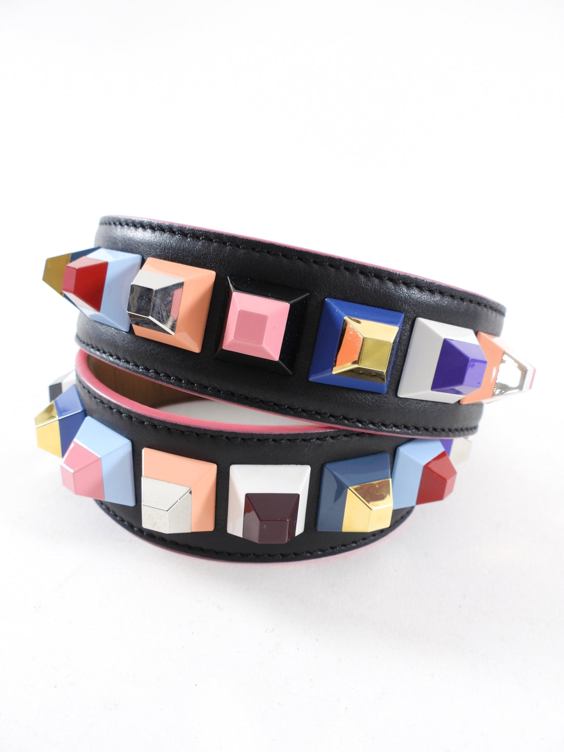 Fendi Black Leather Multi Colour Strap You Pyramid Stud Bag Strap