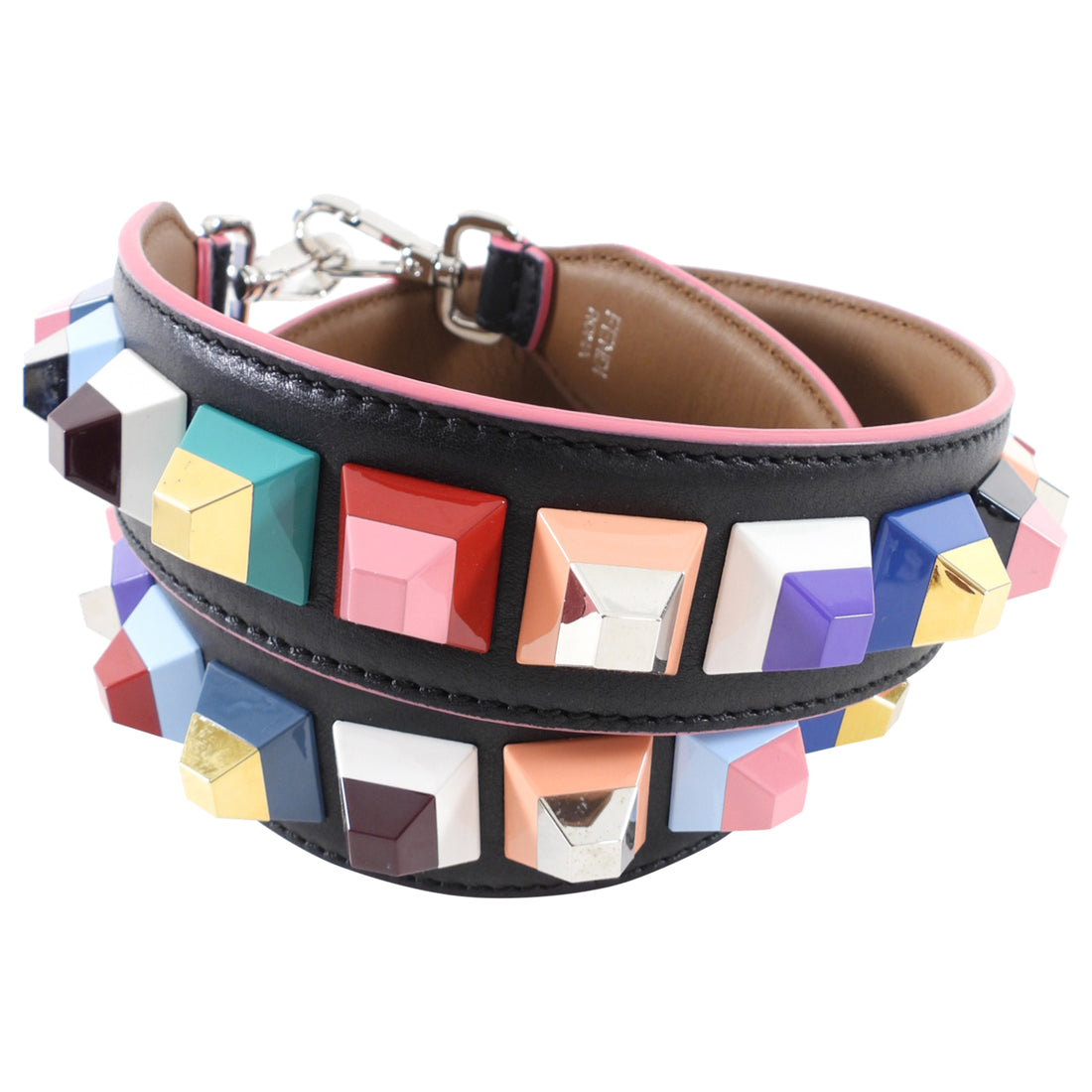 Fendi Black Leather Multi Colour Strap You Pyramid Stud Bag Strap