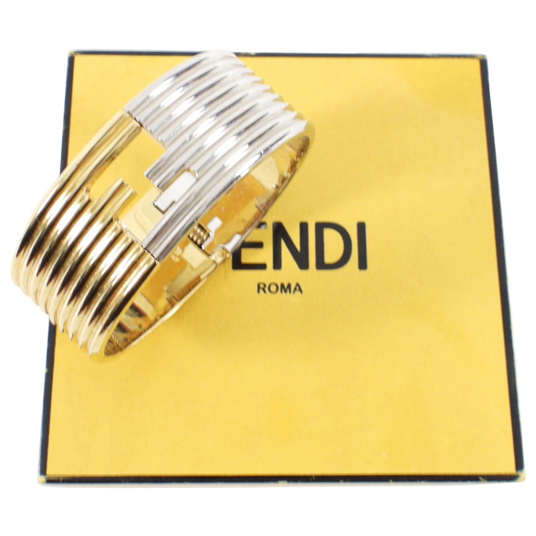 Fendi Two-tone FF Logo Hinged Clamper Bracelet