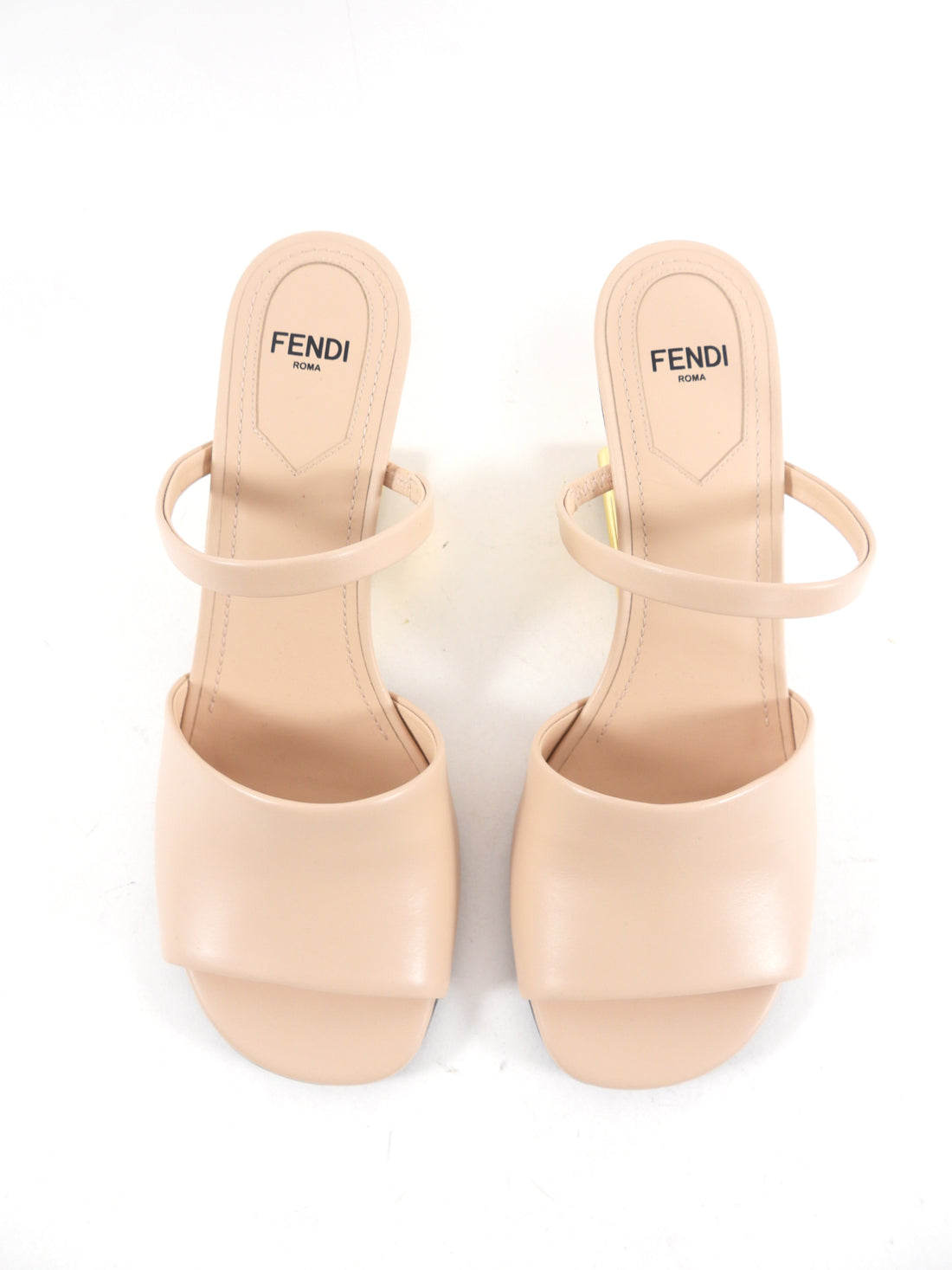 Fendi First Nude Leather Mid Gold Metal Heel Sandals - 37