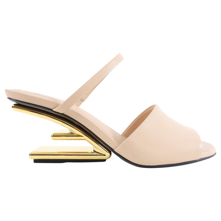 Fendi First Nude Leather Mid Gold Metal Heel Sandals - 37