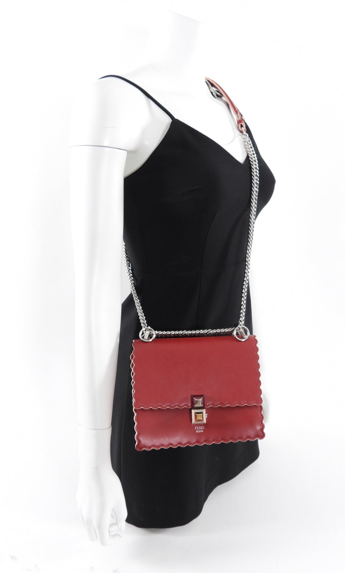Fendi Dark Red Leather Kan 1 Shoulder Bag