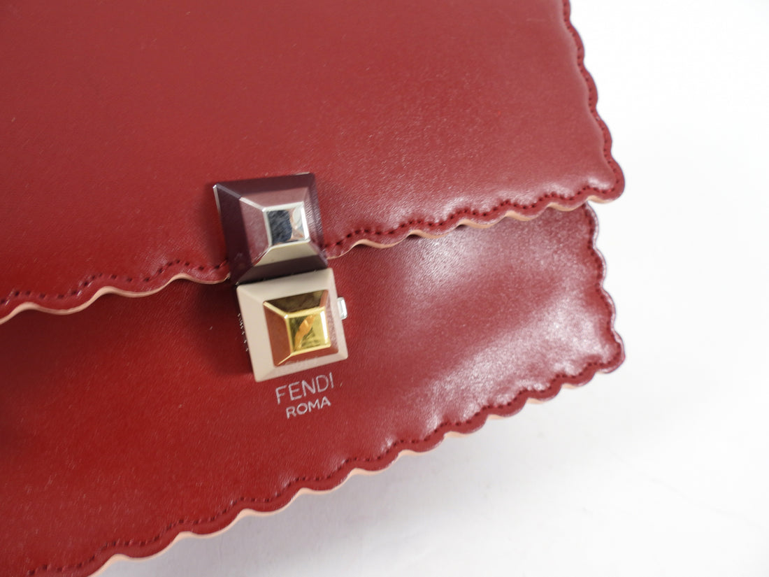 Fendi Red Leather Kan I Small Chain Flap Bag