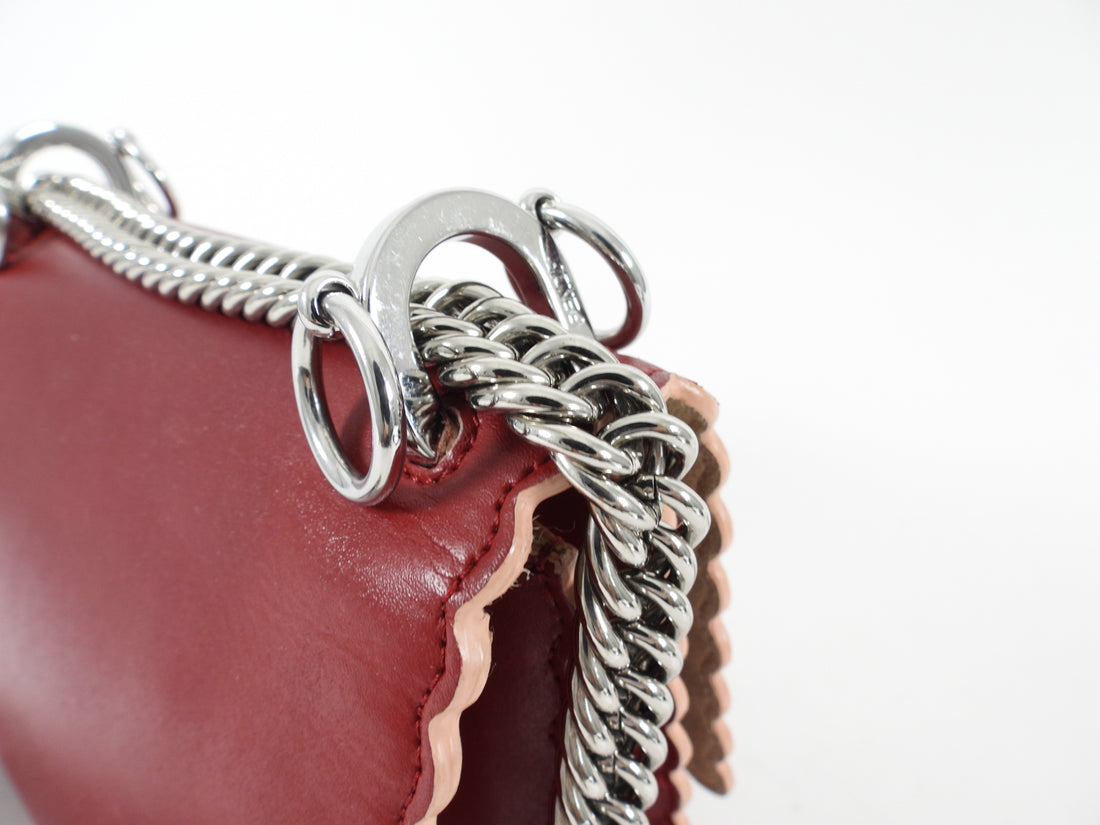 Fendi Red Leather Kan I Small Chain Flap Bag