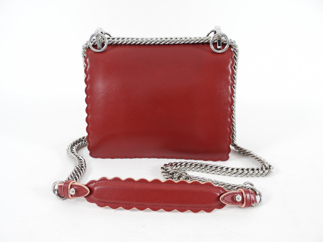 Fendi Red Leather Kan I Small Chain Flap Bag