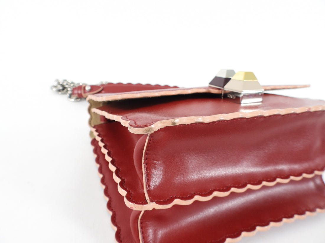 Fendi Red Leather Kan I Small Chain Flap Bag