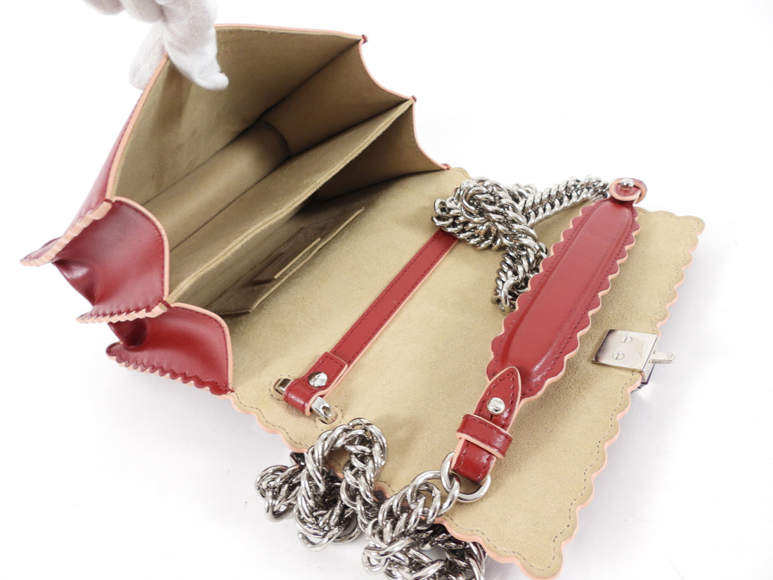 Fendi Red Leather Kan I Small Chain Flap Bag