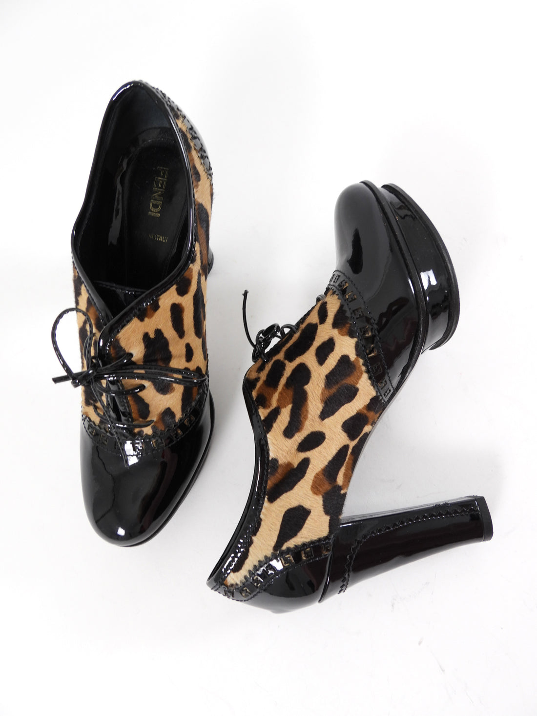 Fendi 2006 Leopard Print Pony Hair Patent Leather Ankle Booties - 38
