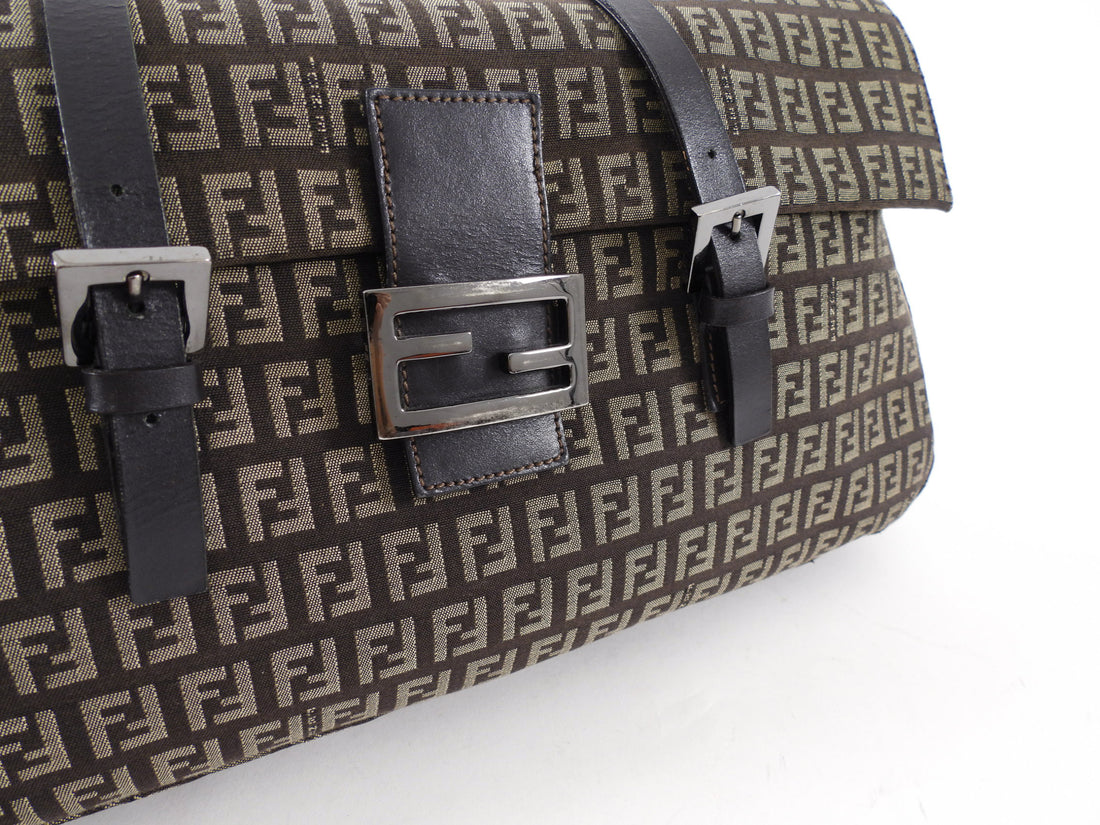 Fendi Brown Zucca Fabric East West Mama Baguette Bag
