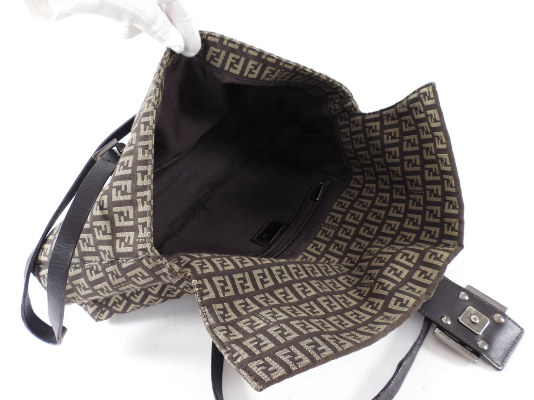 Fendi Brown Zucca Fabric East West Mama Baguette Bag