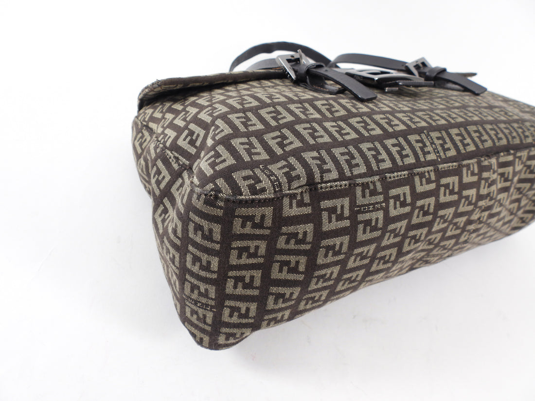 Fendi Brown Zucca Fabric East West Mama Baguette Bag