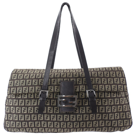 Fendi Brown Zucca Fabric East West Mama Baguette Bag