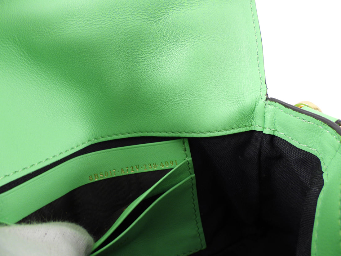 Fendi Edamame Bright Green Embossed Leather Mini Baguette Bag